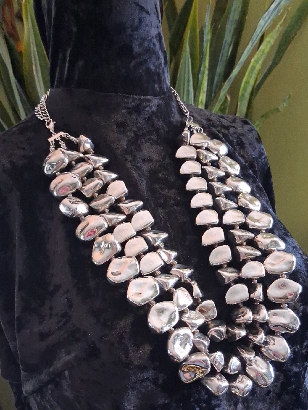 Chunky Royal Silver Multi-Strand Statement Necklace - Picture 9 of 10